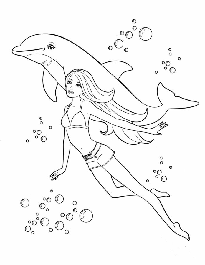 Dolphin and man coloring book to print