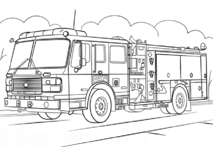 Grand livre de coloriage sur le camion de pompiers à imprimer