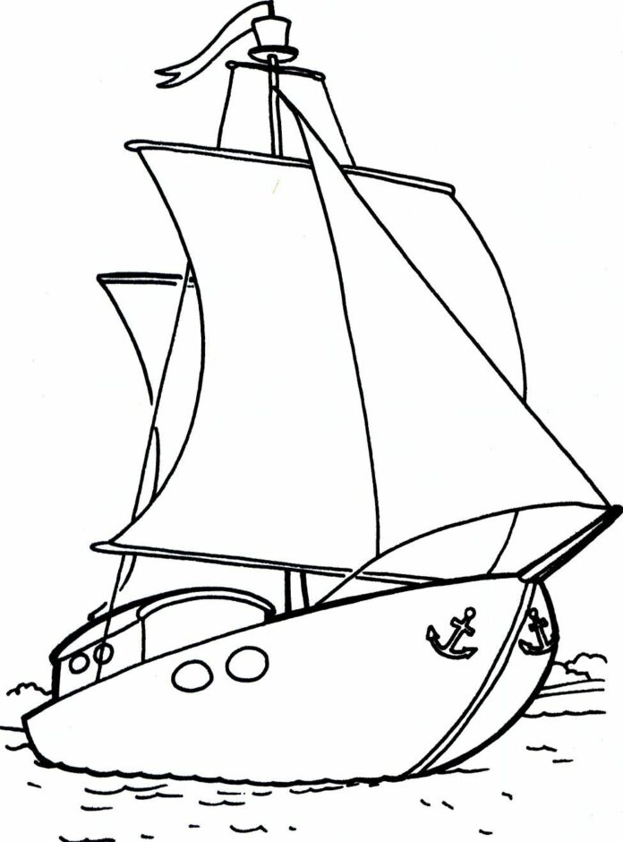 Pirátska plachetnica na vyfarbenie k vytlačeniu