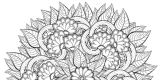 Lehdet ja kukat Zentangle värityskirja tulostettavaksi