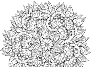 Zentangle leaves and flowers colouring book to print