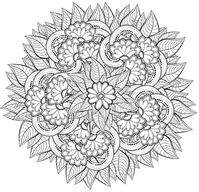 Lehdet ja kukat Zentangle värityskirja tulostettavaksi