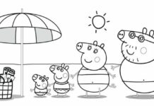 Peppa Pig avec sa famille à la plage - livre de coloriage à imprimer
