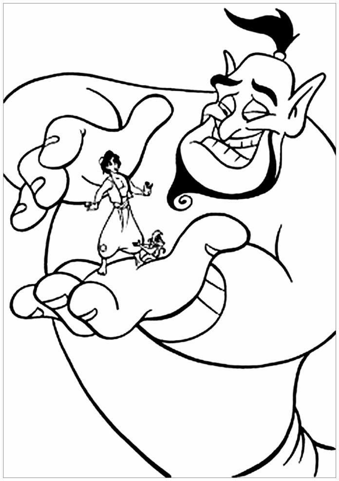 Livro para colorir um grande gênio de um conto de fadas da Disney