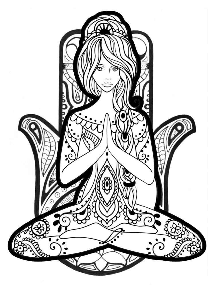 Meditation girl coloring book to print and online