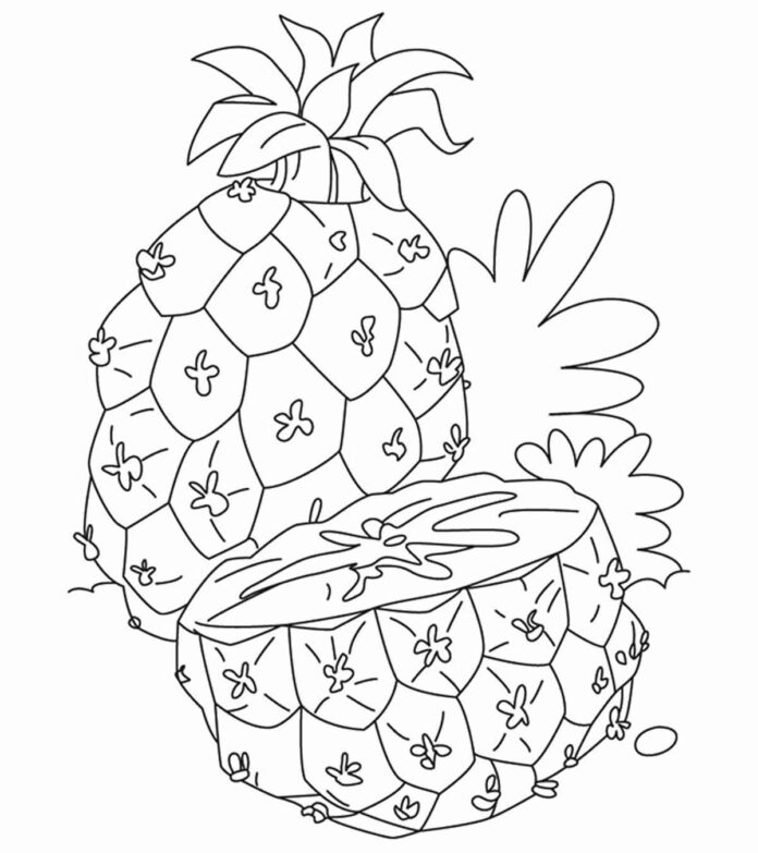 farvelægningsbog til børn, der kan udskrives, med ananas