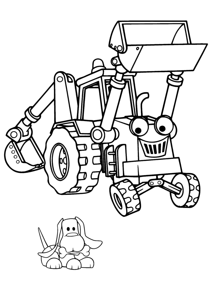 värityskirja Scoop kaivinkoneesta Bob the builder -sarjakuvasta tulostettavaksi