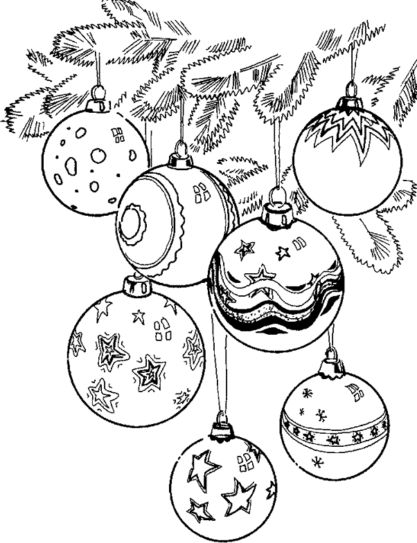 Livre de coloriage imprimable sur les décorations de l'arbre de Noël