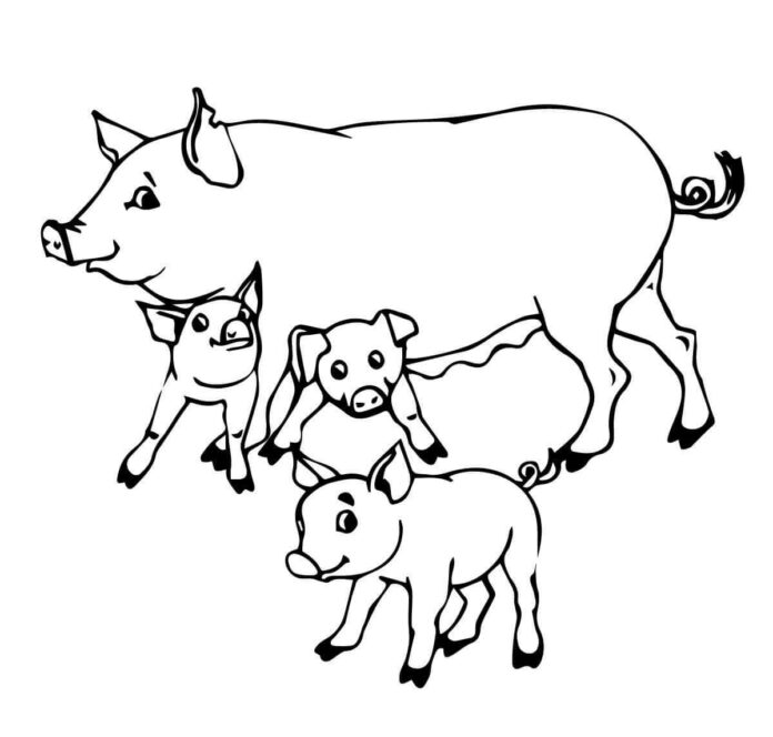 en familj av grisar som kan skrivas ut och färgläggas