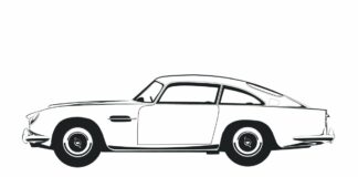 gammel Aston Martin bil til udskrivning, malebog til udskrivning