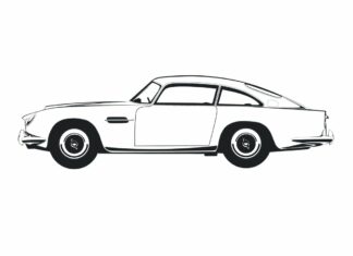 gammal Aston Martin-bil som kan skrivas ut och färgläggas