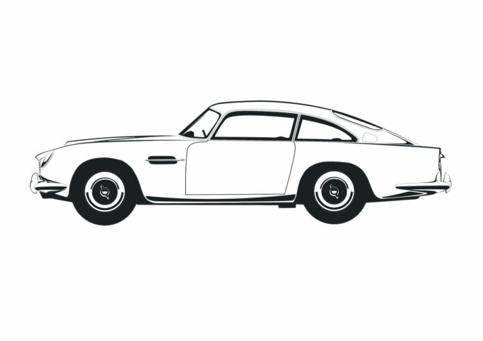 gammal Aston Martin-bil som kan skrivas ut och färgläggas