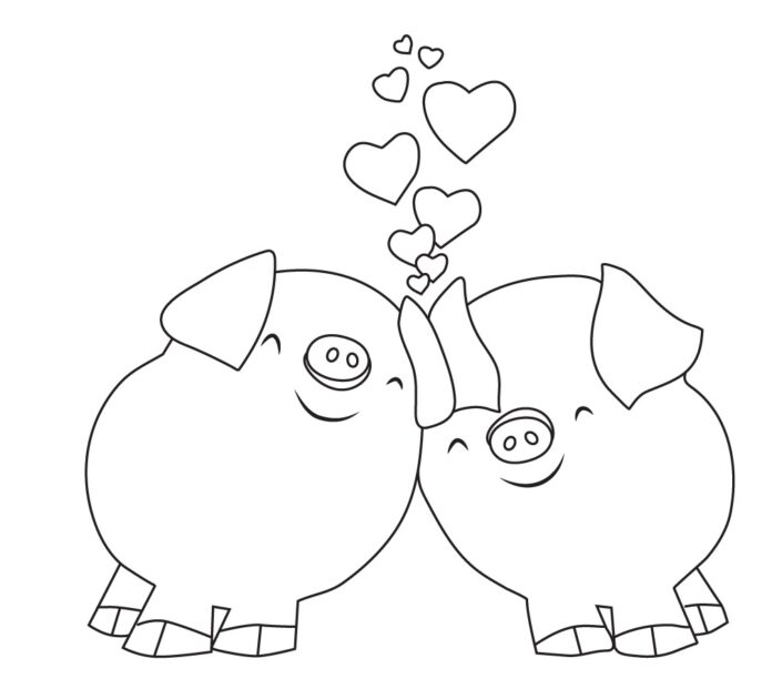 恋する豚の印刷用塗り絵