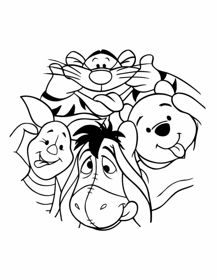 Libro para colorear de los personajes de Winnie the Pooh para niños