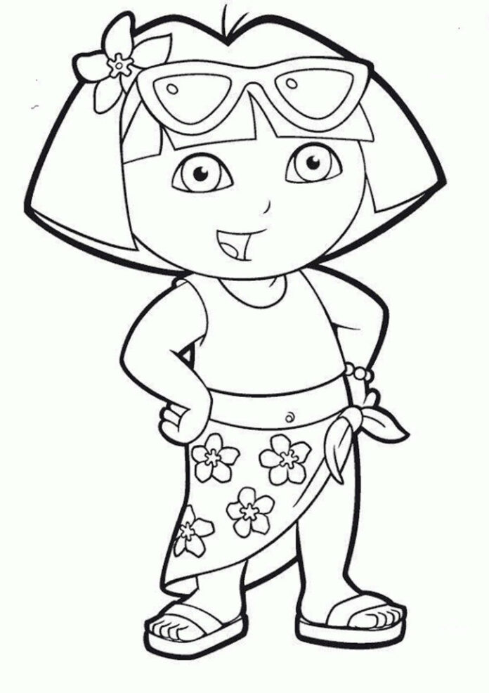 Dora na dovolenke - omaľovánky na vytlačenie