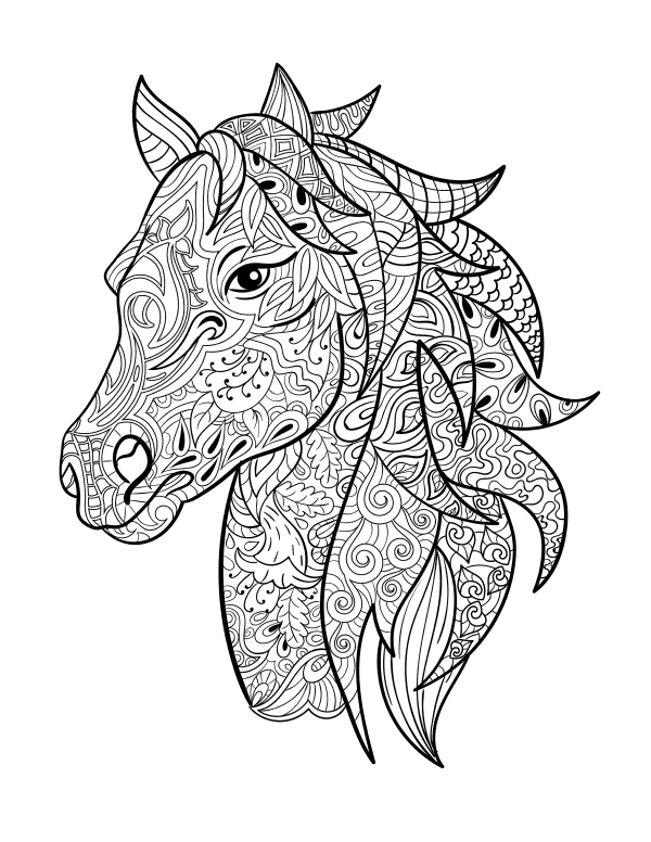Libro para colorear con dibujos de cabezas de caballos para imprimir y en  línea