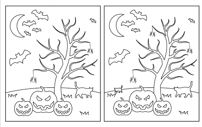 halloween löytää erot värityskirja verkossa