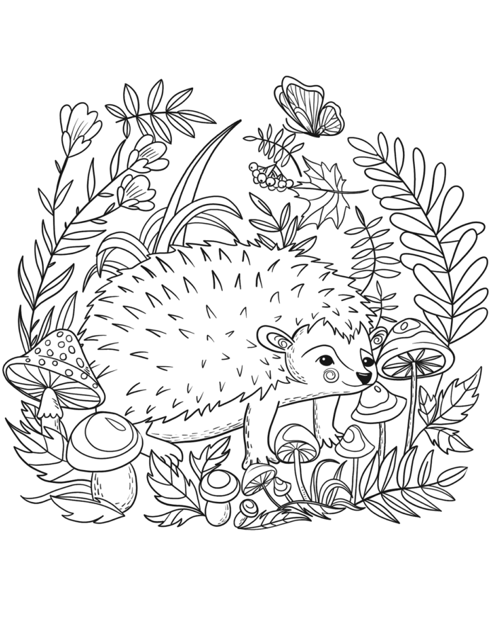 jesenný ježko v listoch na vymaľovanie online