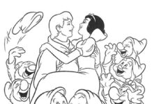 Livro colorido para impressão 7 anões de um conto de fadas da Disney