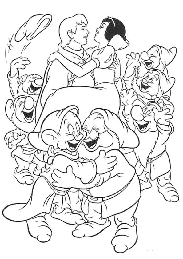 Printable coloring book 7 dwarfs from a disney fairy tale