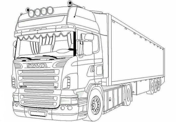 Veľké nákladné auto omaľovánky scania truck na vytlačenie pre chlapcov