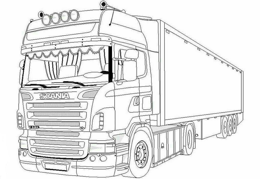 Scania-värityskirja ja puoliperävaunu tulostettavaksi ja verkkopalveluun