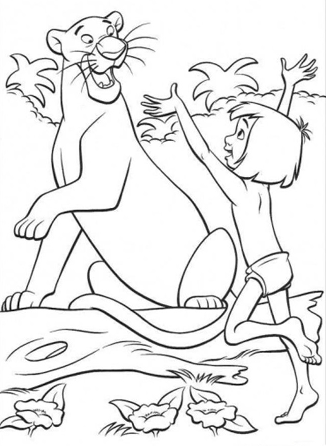 Livre de coloriage de la panthère noire Bagheer du conte de fées Le Livre de la jungle pour enfants à imprimer et à mettre en ligne