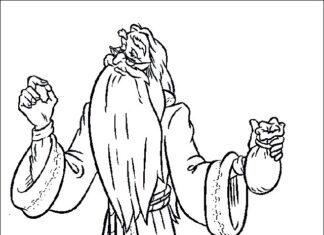 Livre de coloriage du directeur de Poudlard, le sorcier Dumbledore du conte de fées harry potter à imprimer en ligne
