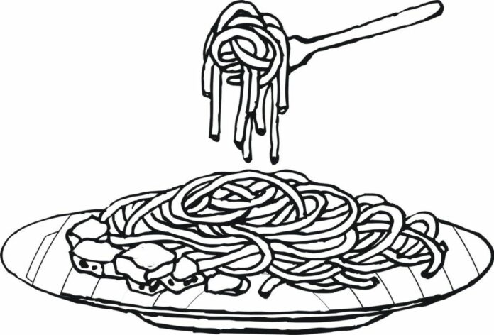 Tisk k vybarvení špagety těstoviny pokrm