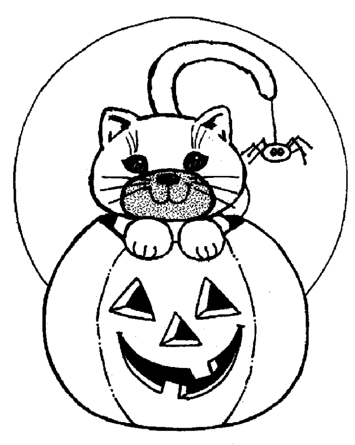 coloring page pumpkin and halolin cat printable for kids