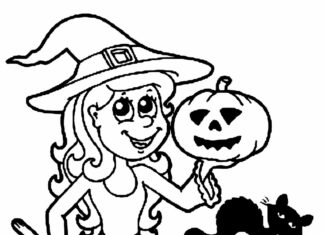 menina da página colorida vestida para o halloween imprimível para crianças