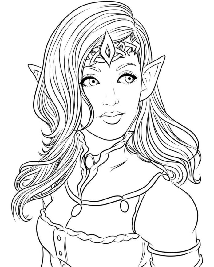 coloring page elves girl printable