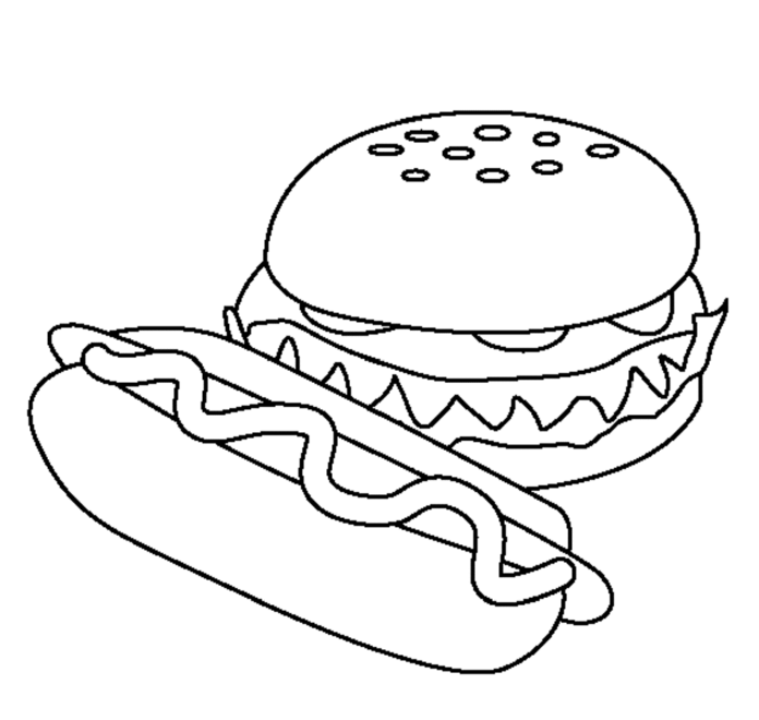 coloriage rapide méthode alimentaire chien et hamburger à imprimer