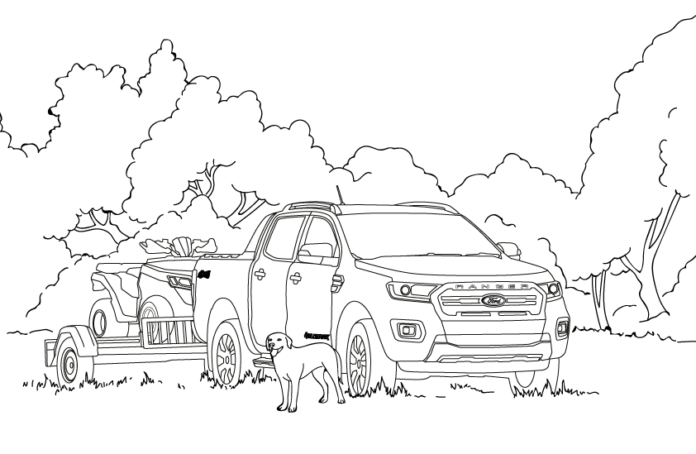 Färgläggning av Ford Ranger som kan skrivas ut på nätet för pojkar.
