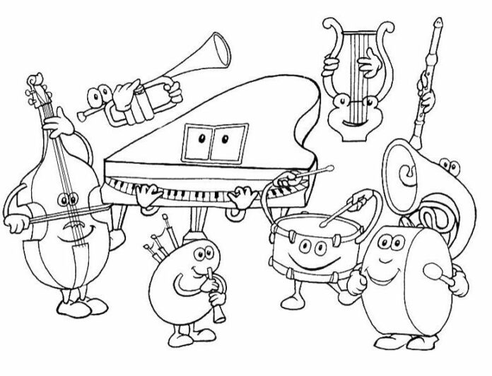 Pour garçons et filles - livre de coloriage d'instruments de musique à imprimer en ligne pour les enfants