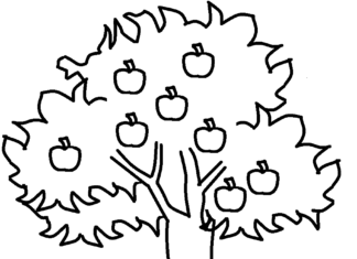 målarbok äppelträd med äpplen på grenar för utskrift och online