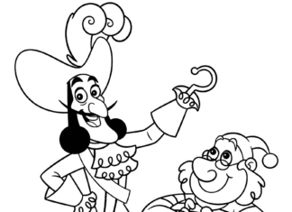 For kids coloring book captain hook from disney's fairy tale jake and pirates of nibylland to print