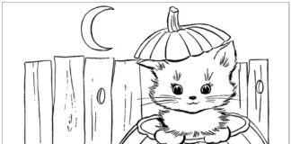 kolorowanka kotki na halloween do druku dla dzieci online