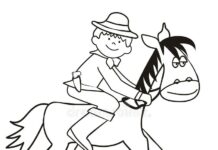 Färbung druckbare Cowboy auf dem Pferderücken für Kinder