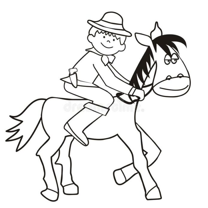 färgning utskrivbar cowboy på hästryggen för barn