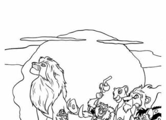 coloring page lion king and disney friends printable