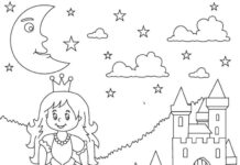 libro para colorear princesa en el castillo para niñas para imprimir en línea