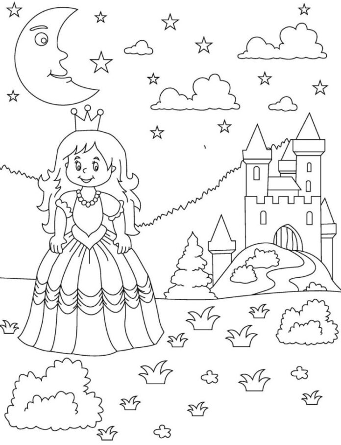 Omaľovánka pre dievčatá Princezná na zámku na vytlačenie online