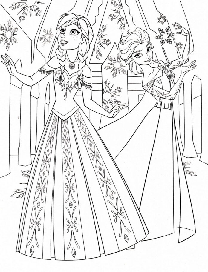 Libro da colorare stampabile delle principesse Elsa e Anna Frozen disney