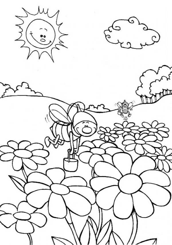 champ de fleurs à colorier imprimable pour enfants
