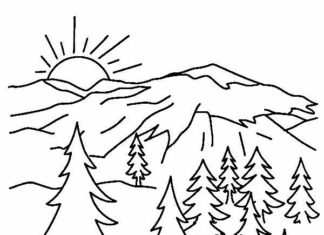 Vacations in the mountains - coloring book summer landscape printable