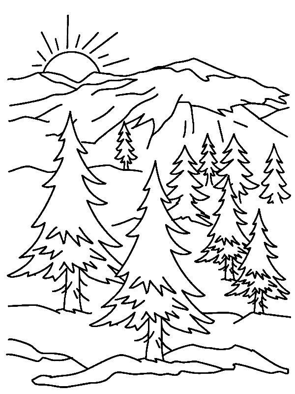 Nyaralás a hegyekben - kifestőkönyv nyári táj nyomtatható