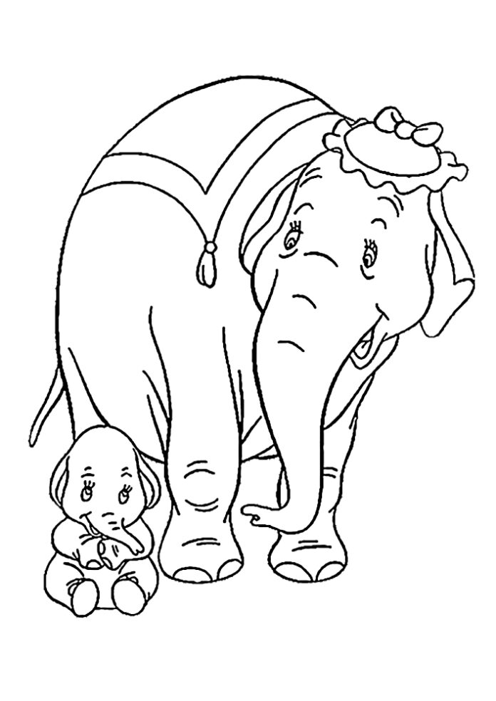 Dumbo z bajki i kolorowanka mama słonika disneya do druku