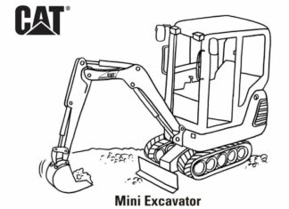coloring page mini excavator printable for kids