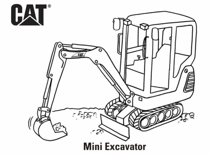 coloring page mini excavator printable for kids